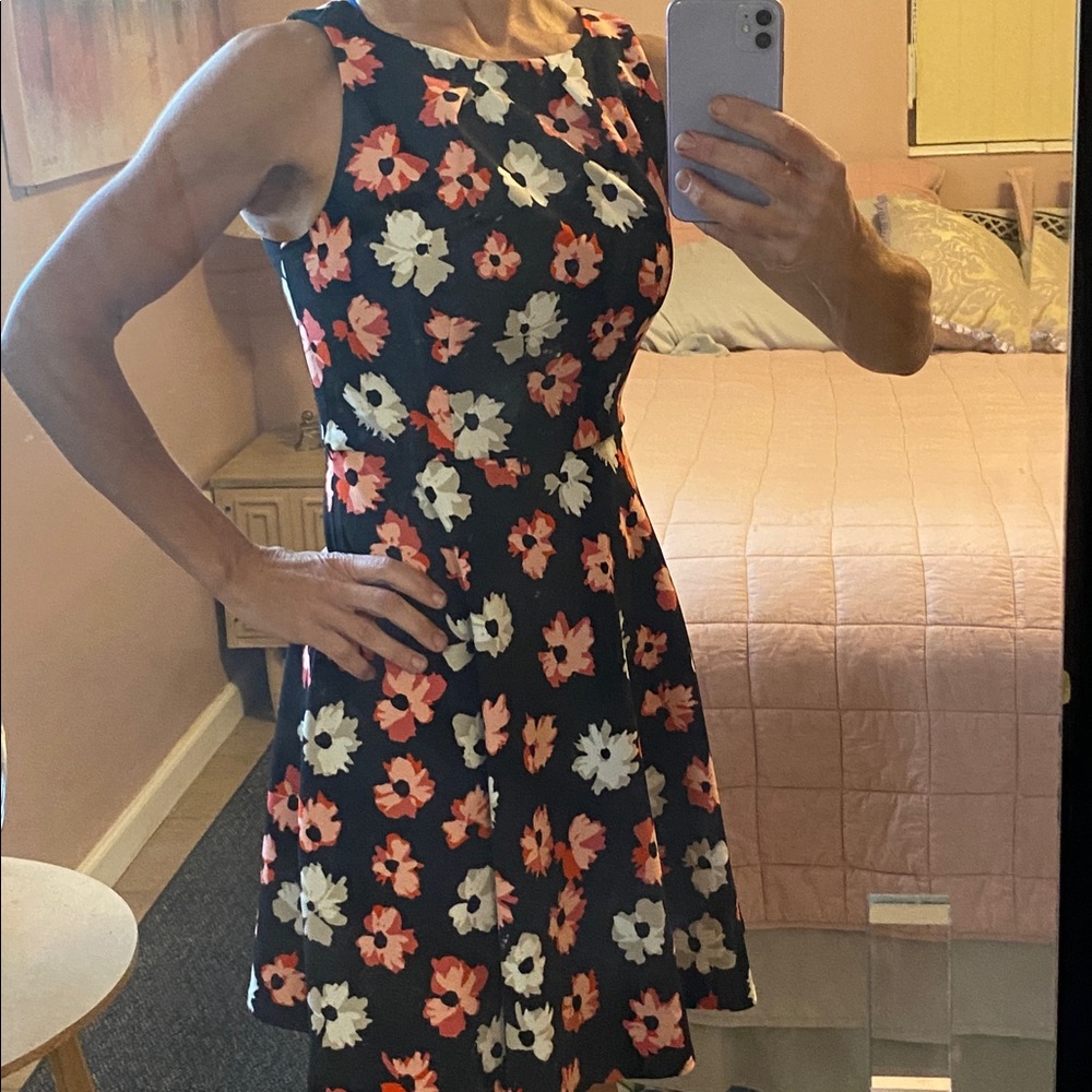By elle- Black and Cream Floral Dress- cute n cozy